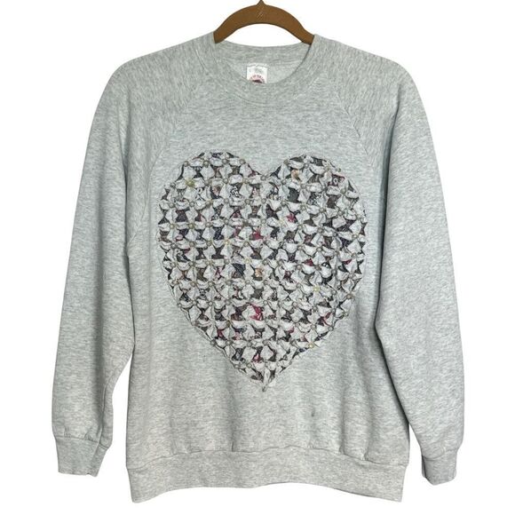 Fruit of the Loom Sweatshirt Womens Large Gray Embellished Heart‎ Vintage USA - Picture 1 of 8